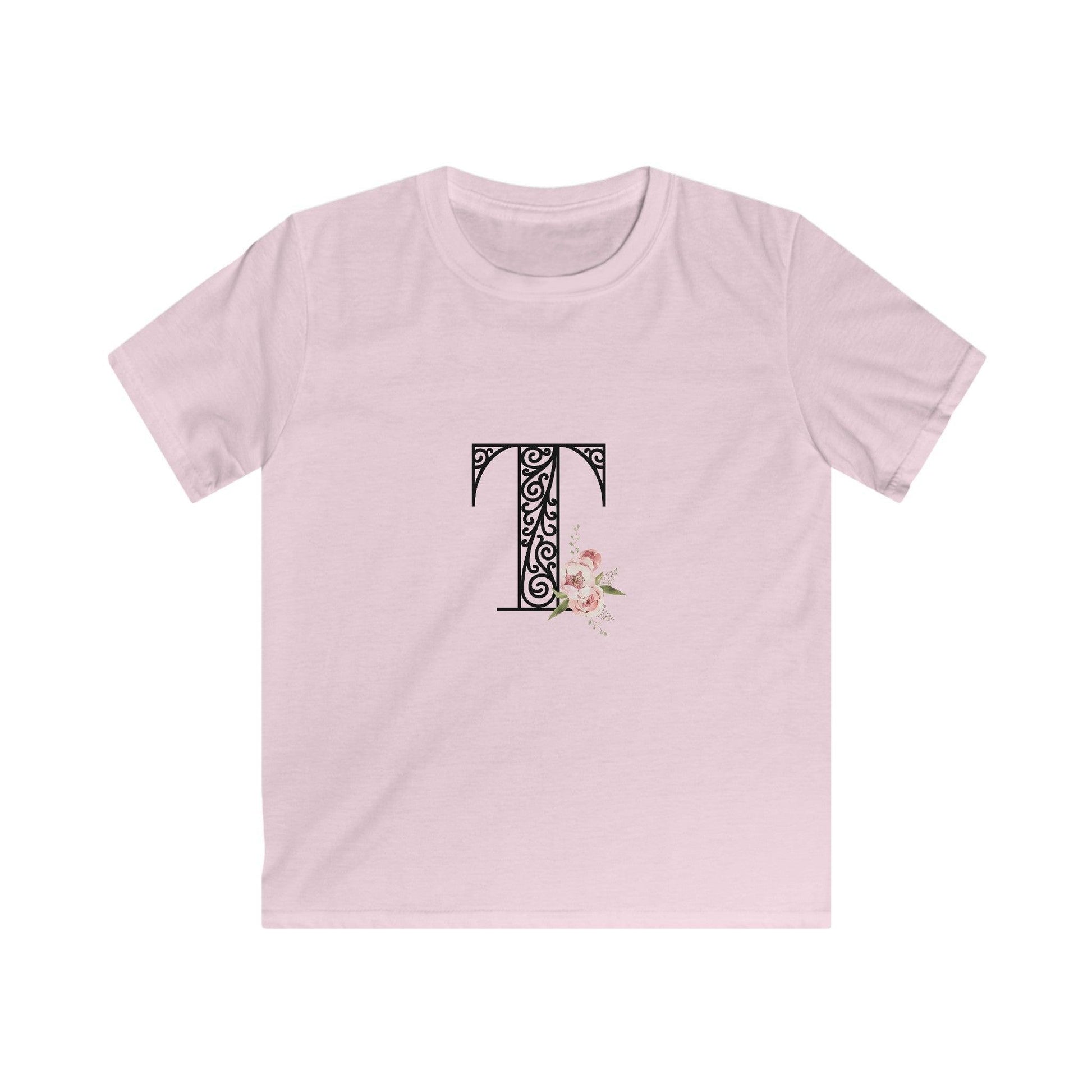 Floral Letters: Letter T - Kids Softstyle Tee - Whippie's