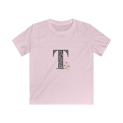 Floral Letters: Letter T - Kids Softstyle Tee - Whippie's