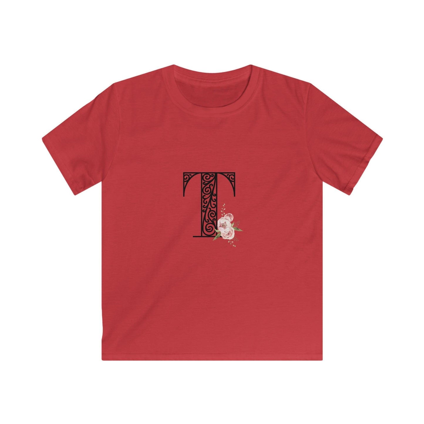 Floral Letters: Letter T - Kids Softstyle Tee - Whippie's