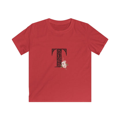 Floral Letters: Letter T - Kids Softstyle Tee - Whippie's