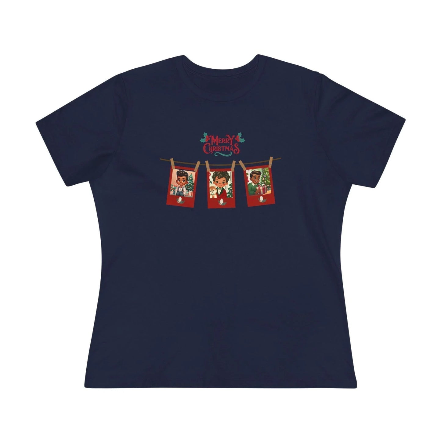 Merry Christmas - Photo Banner - Darker Skin Tone - Women's Softstyle Tee - Whippie's