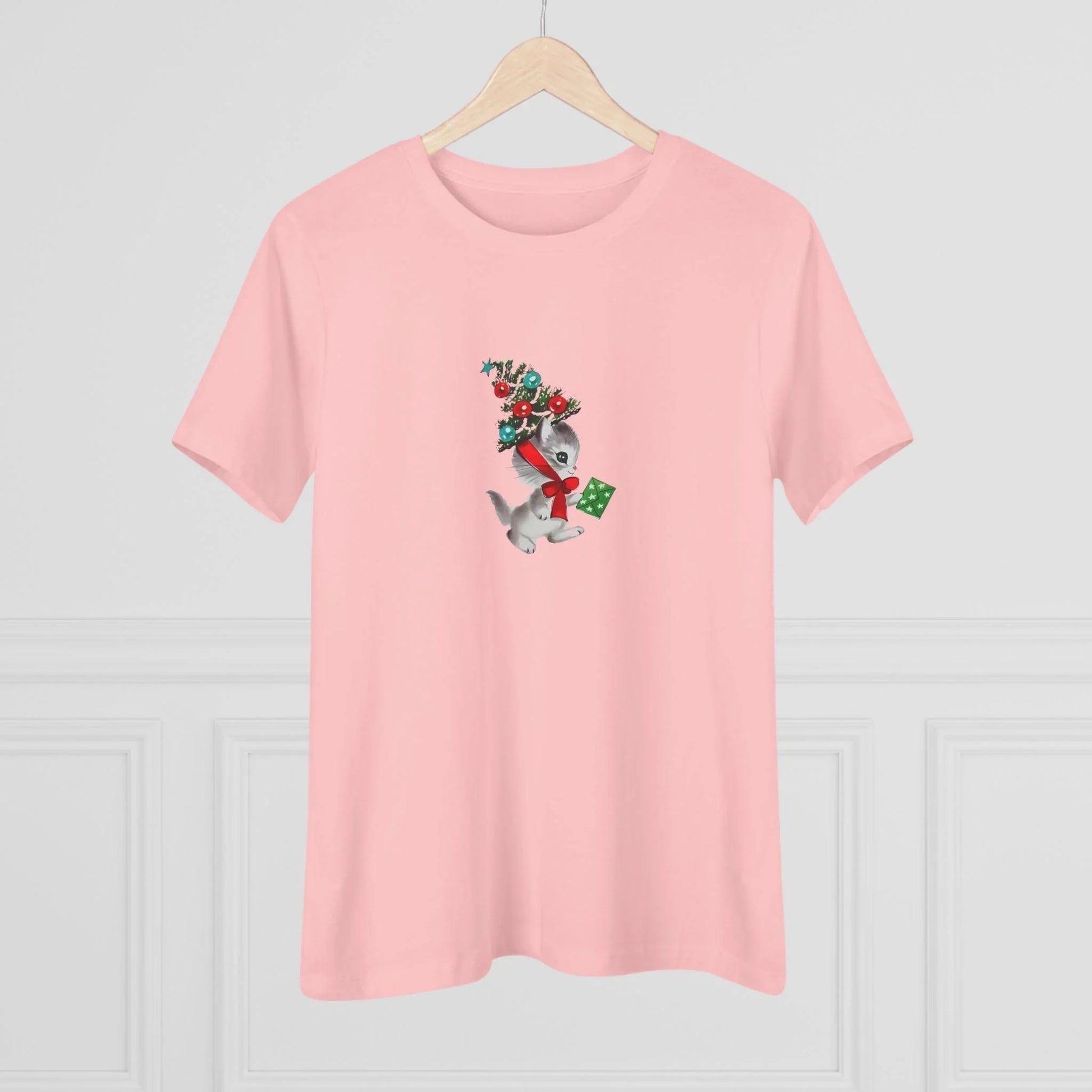 Retro Kittie with Tinsel Christmas Tree Hat - Women's Tee - Whippie's