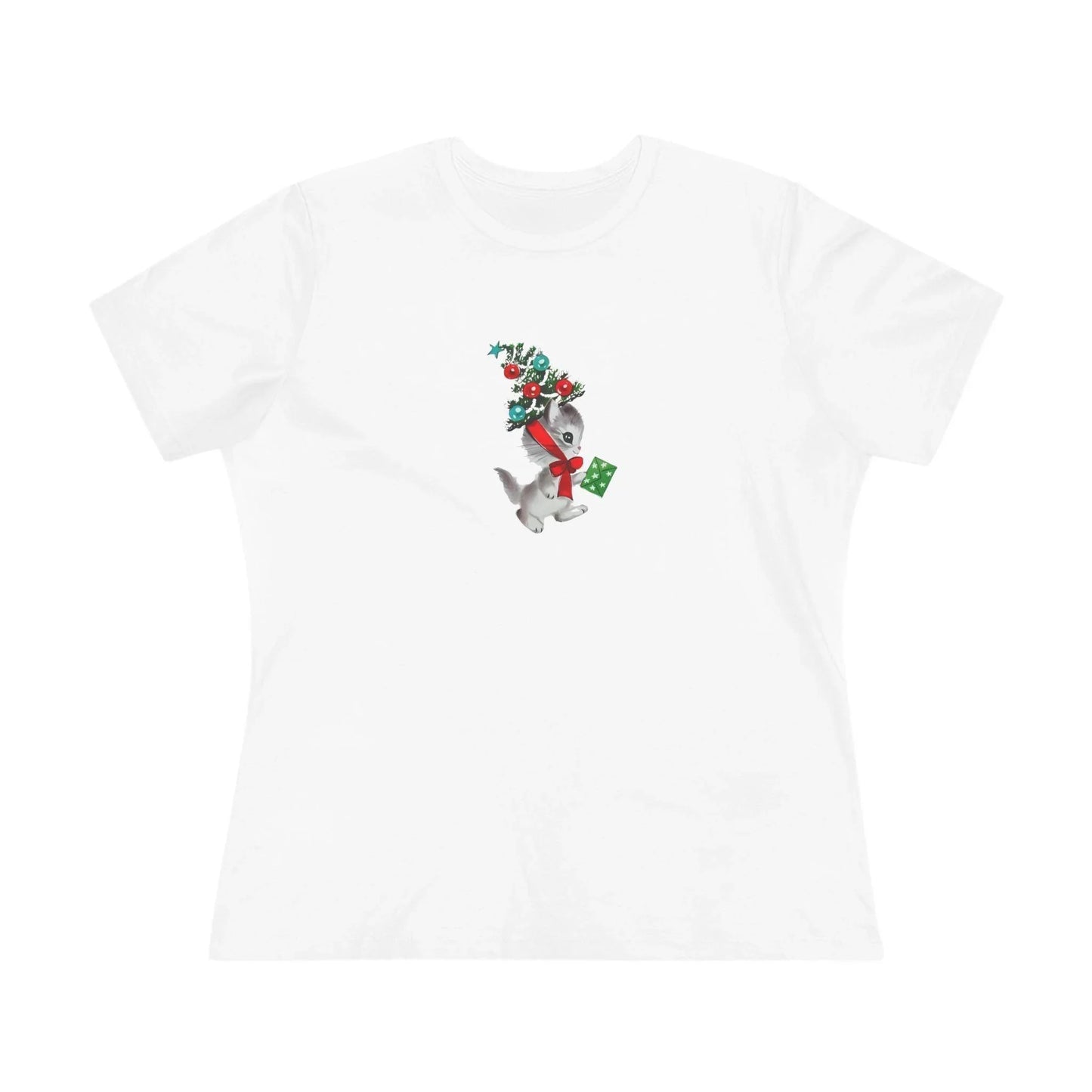 Retro Kittie with Tinsel Christmas Tree Hat - Women's Tee - Whippie's