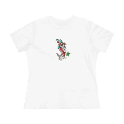 Retro Kittie with Tinsel Christmas Tree Hat - Women's Tee - Whippie's