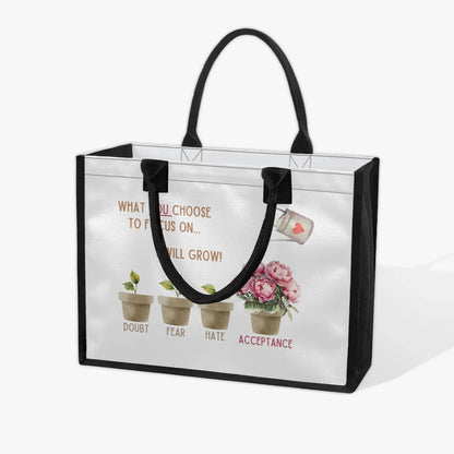 What You Choose to Focus On... Will Grow! Shopping Tote Bag - 🌱 Carry Positivity and Groceries with Style! 🌱 - Whippie's