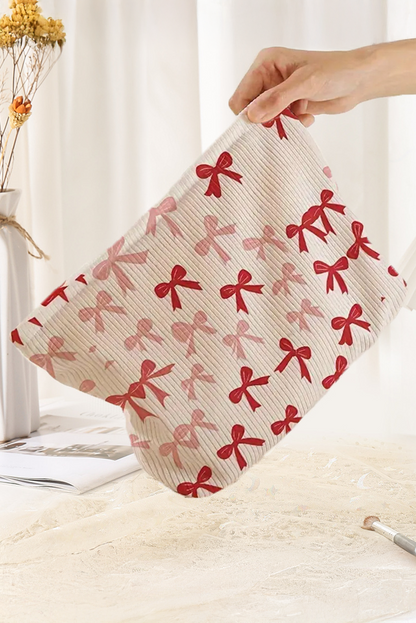 Bows Corduroy Makeup Bag | Fiery Red Zipper Pouch