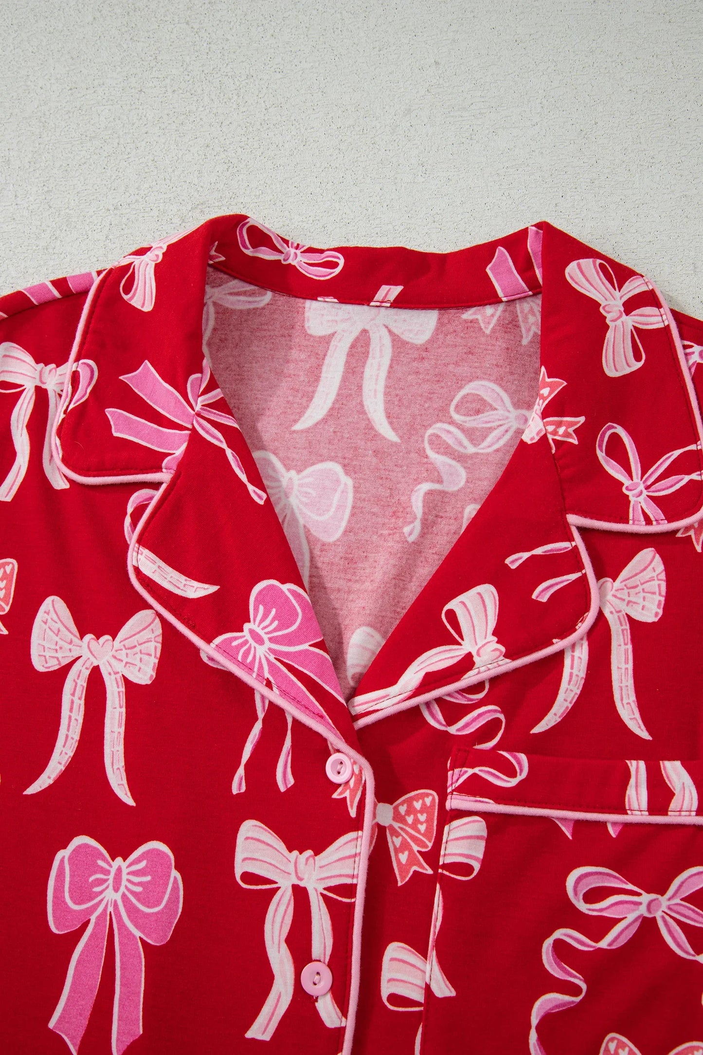 Red Sweet Bow Pajamas Ruffled Shirt Shorts Set