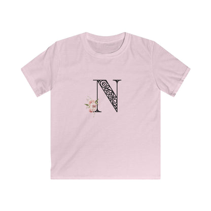 Floral Letters: Letter N - Kids Softstyle Tee - Whippie's