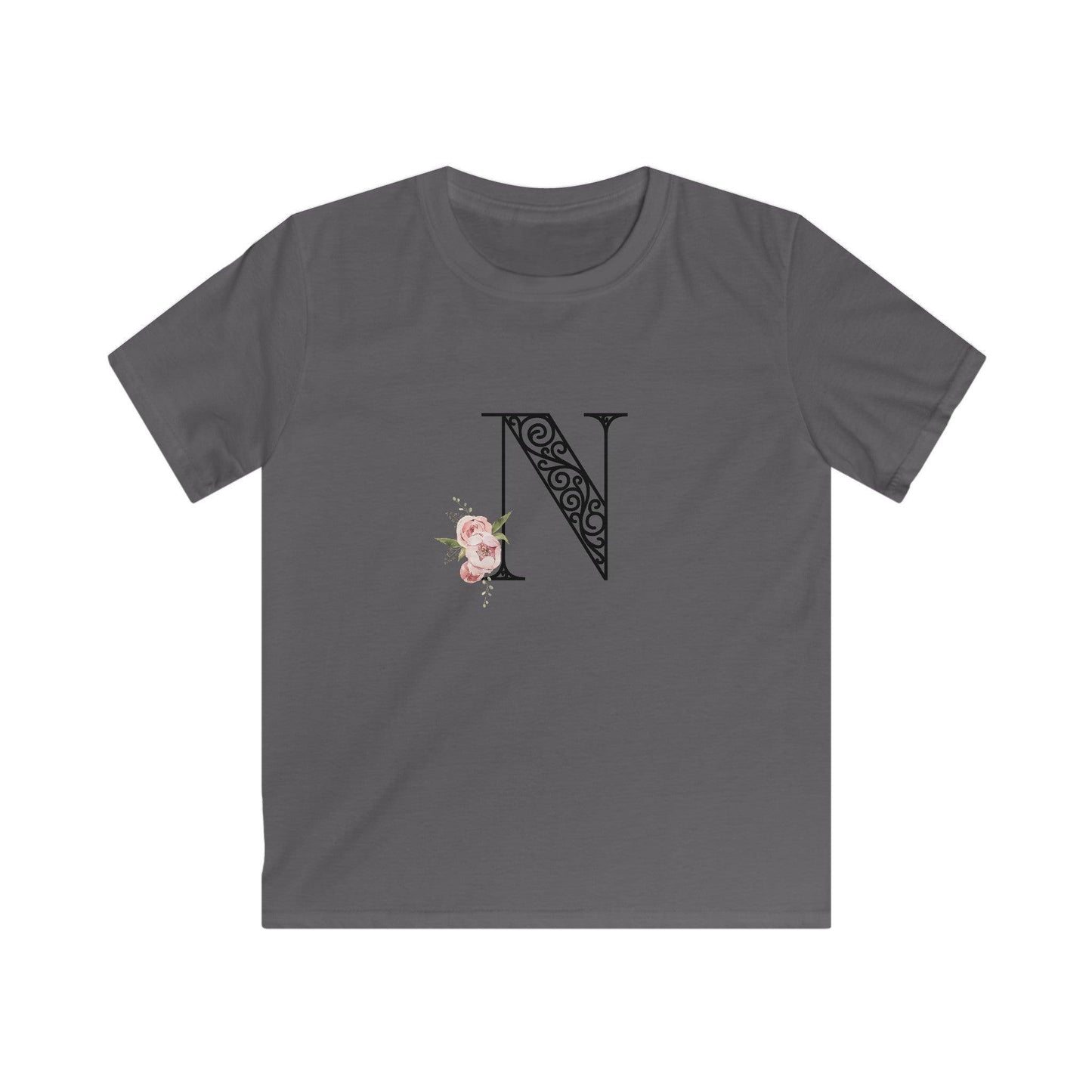 Floral Letters: Letter N - Kids Softstyle Tee - Whippie's