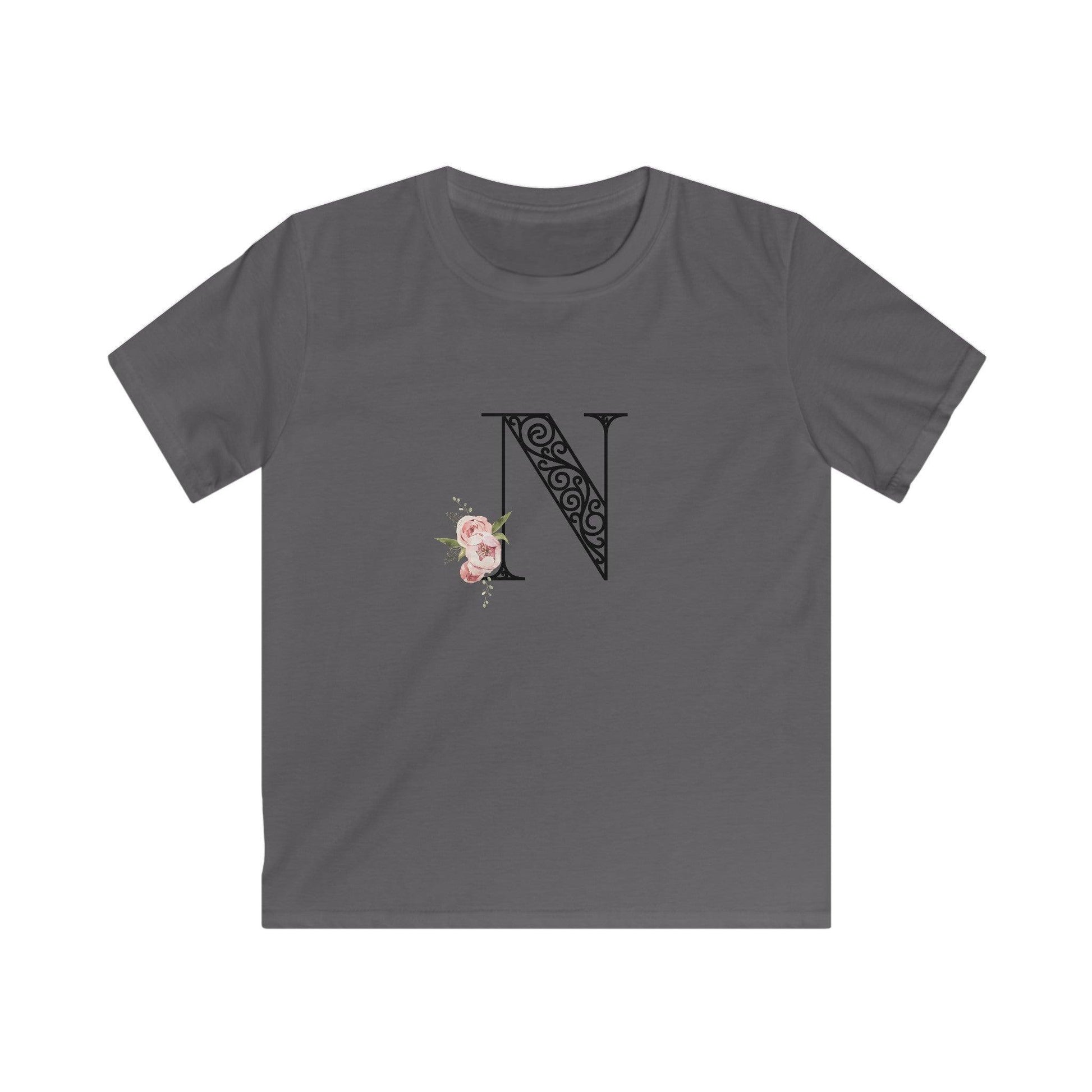 Floral Letters: Letter N - Kids Softstyle Tee - Whippie's
