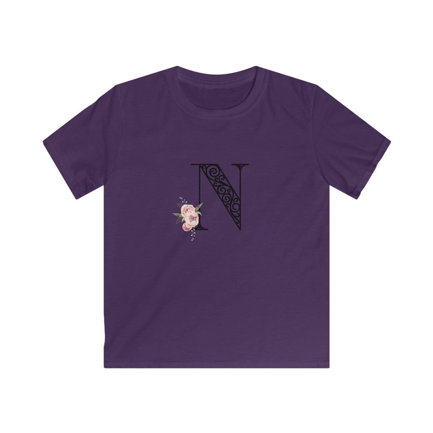 Floral Letters: Letter N - Kids Softstyle Tee - Whippie's