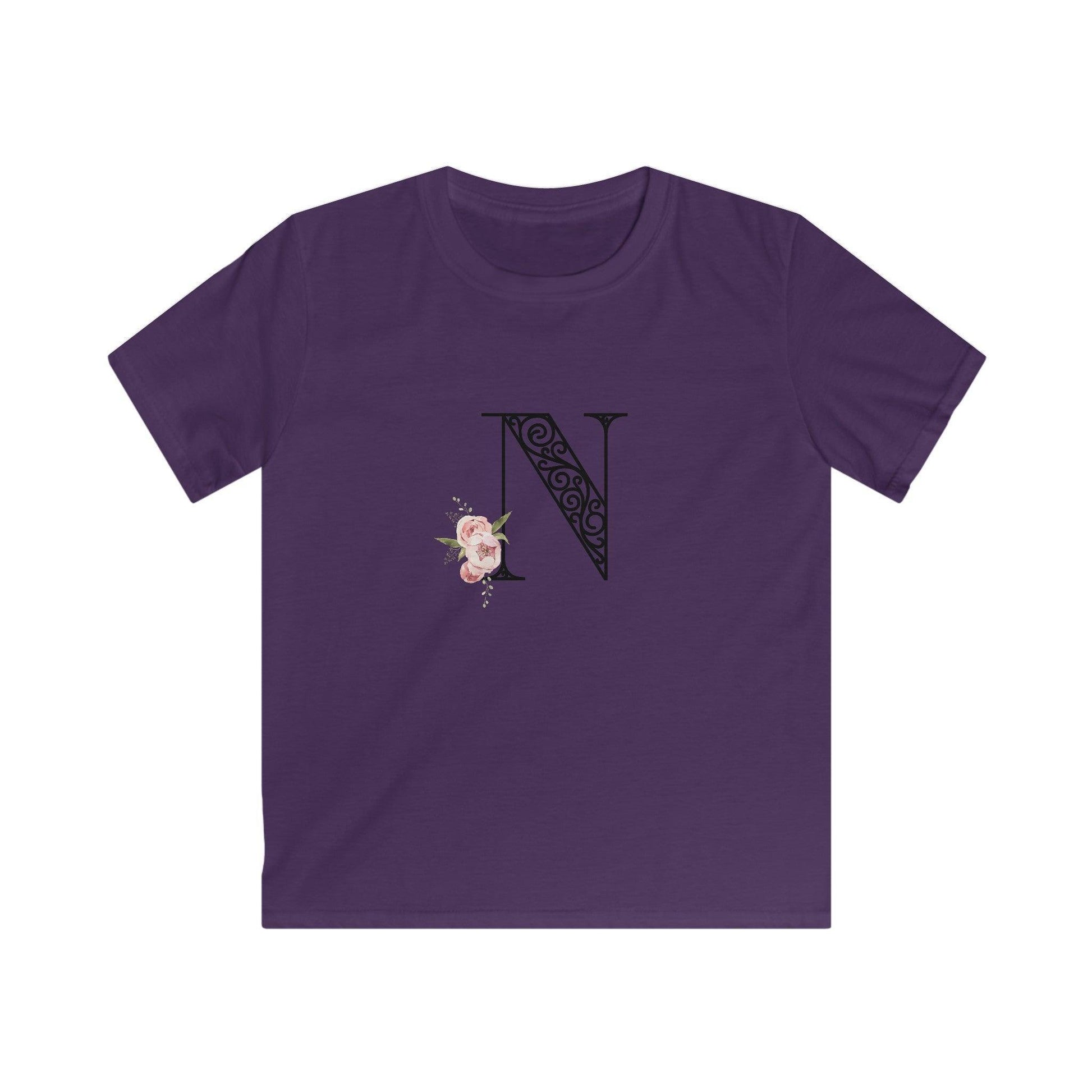 Floral Letters: Letter N - Kids Softstyle Tee - Whippie's