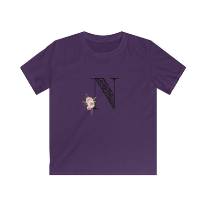 Floral Letters: Letter N - Kids Softstyle Tee - Whippie's