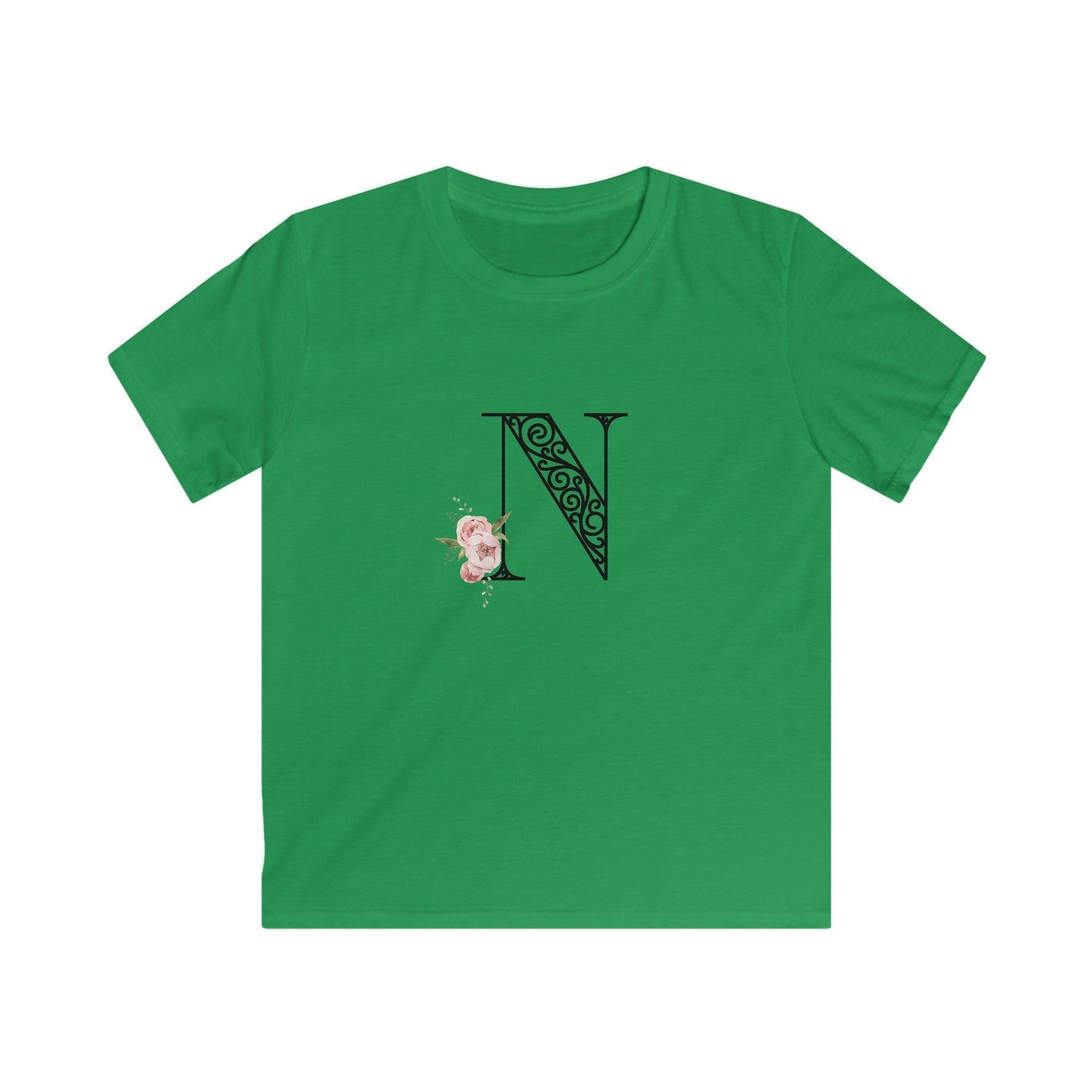 Floral Letters: Letter N - Kids Softstyle Tee - Whippie's