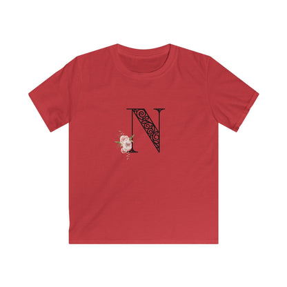 Floral Letters: Letter N - Kids Softstyle Tee - Whippie's
