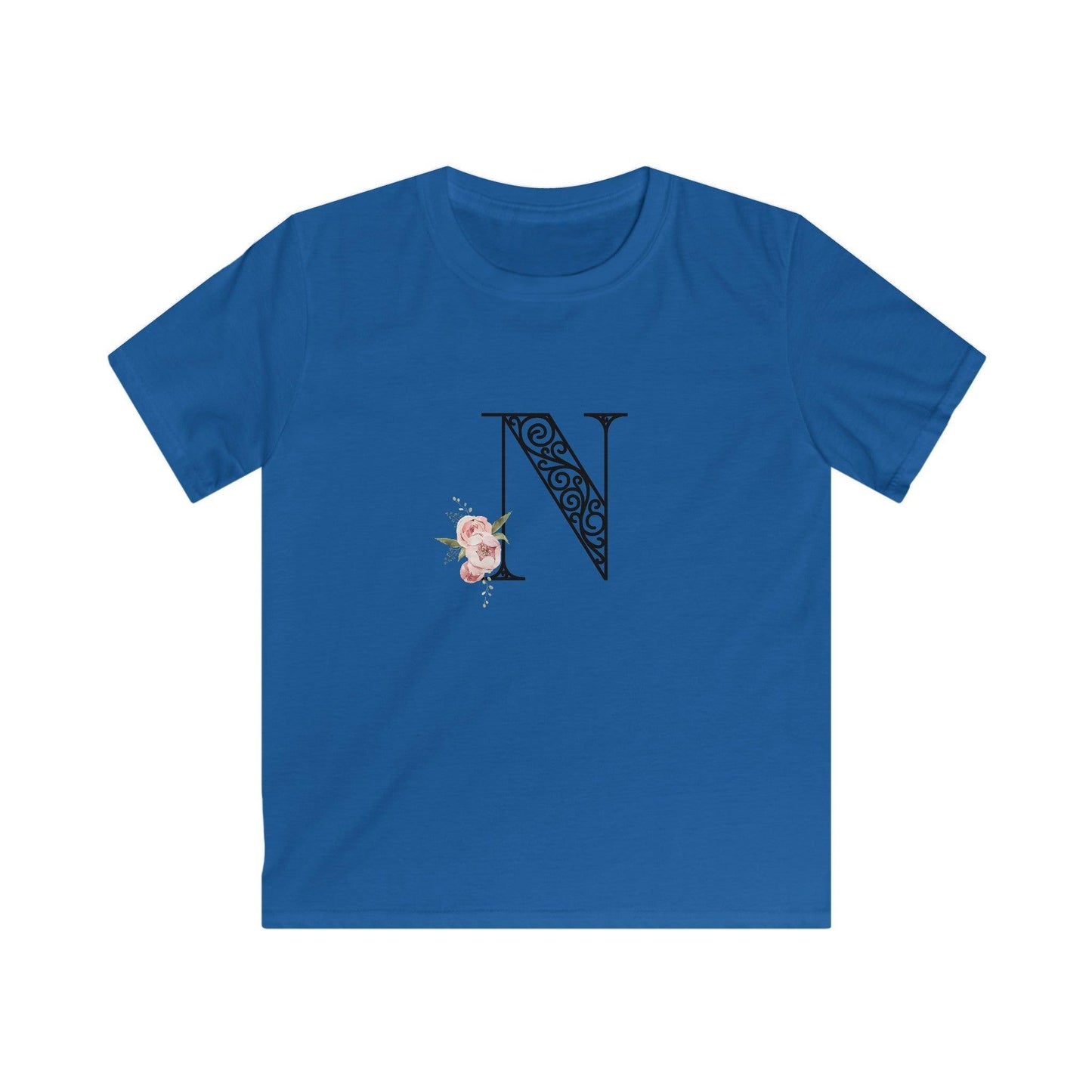 Floral Letters: Letter N - Kids Softstyle Tee - Whippie's