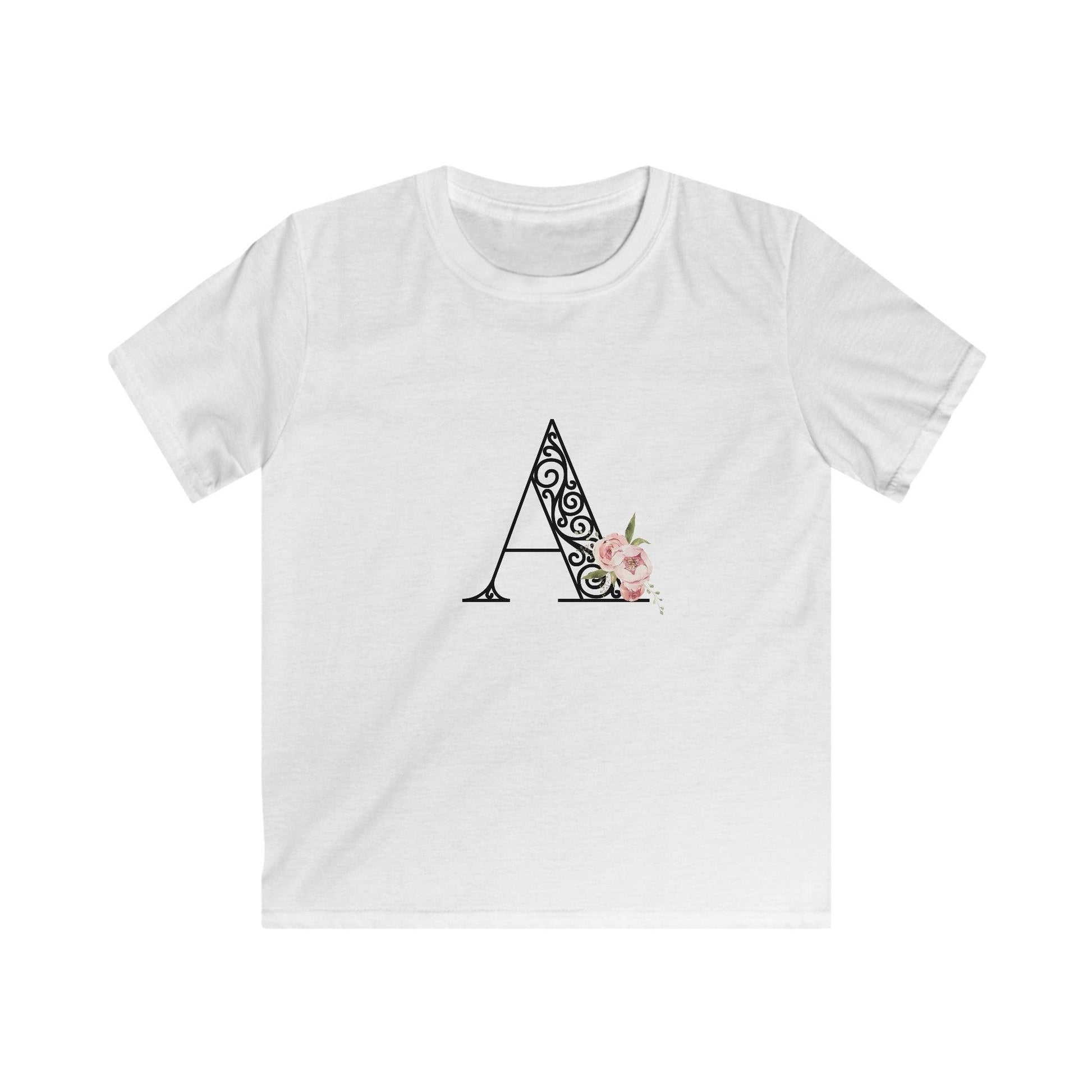 Floral Letters: Letter A - Kids Softstyle Tee - Whippie's