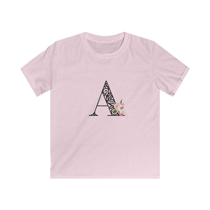 Floral Letters: Letter A - Kids Softstyle Tee - Whippie's