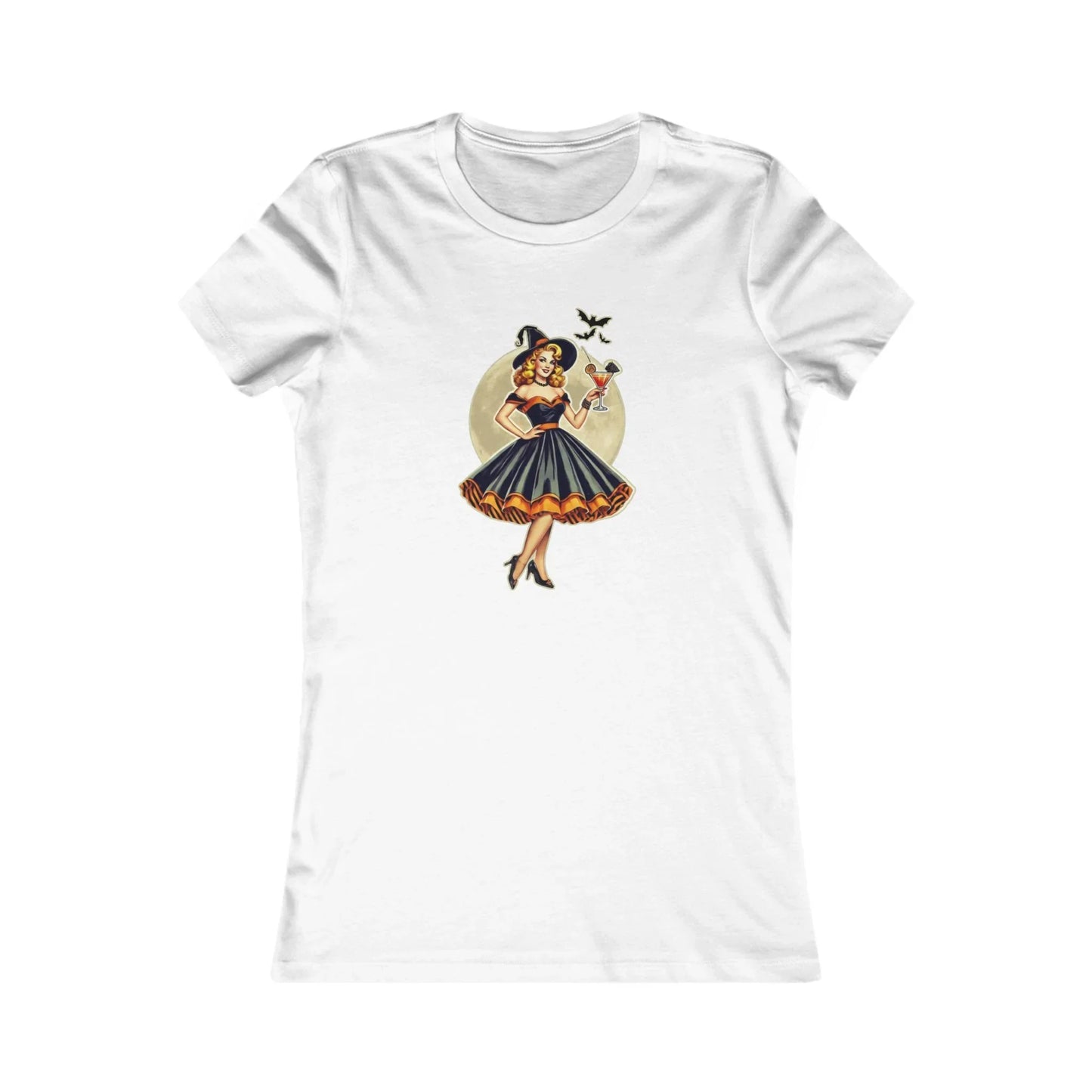 Vintage Pinup Witch Cocktail T-Shirt - Bewitching Retro Style