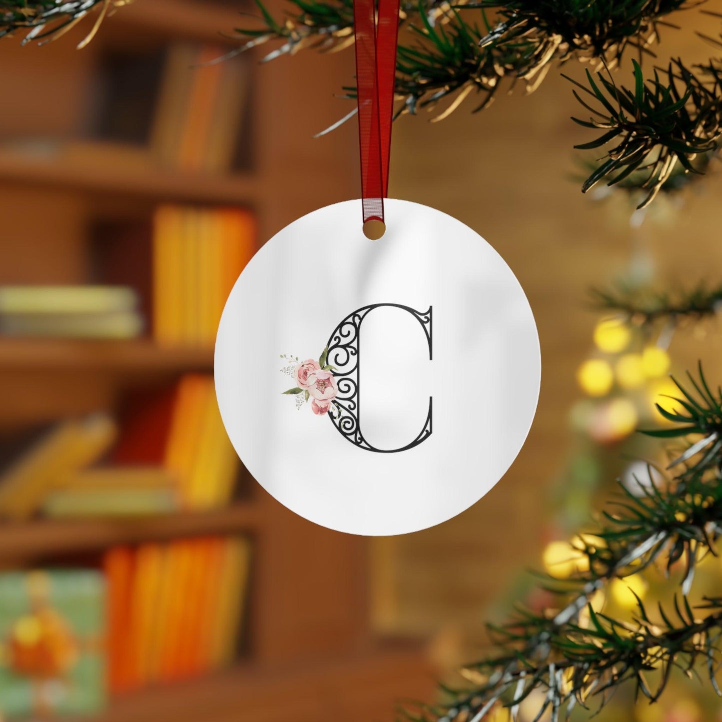 Floral Letters: Letter C - Metal Christmas Ornament - Whippie's