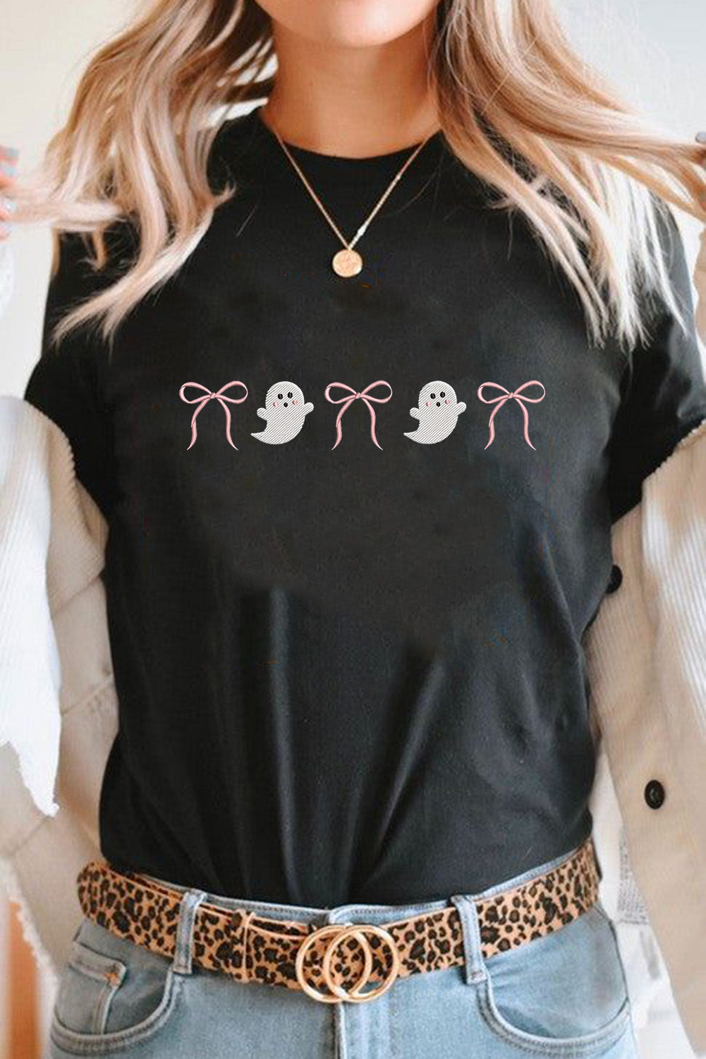Halloween Ghost Bow T-Shirt alternate view