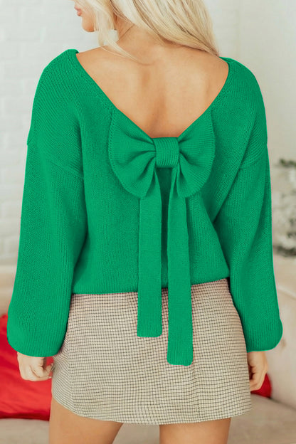 Festive Bow Sweater | Backless Bubble Sleeve