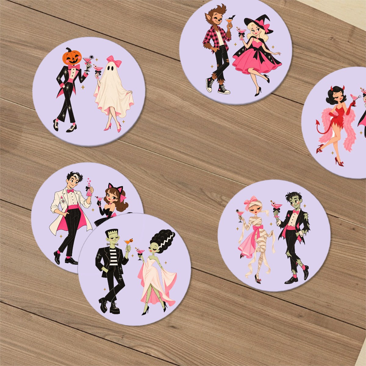 Halloween Coaster Set | Retro Cocktail Ceramic Coasters
