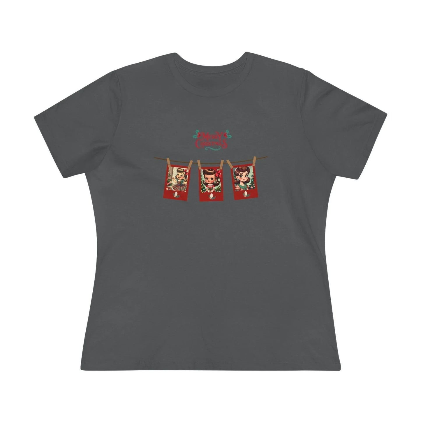 Merry Christmas - Photo Banner - Brunette Girls - Women's Softstyle Tee - Whippie's