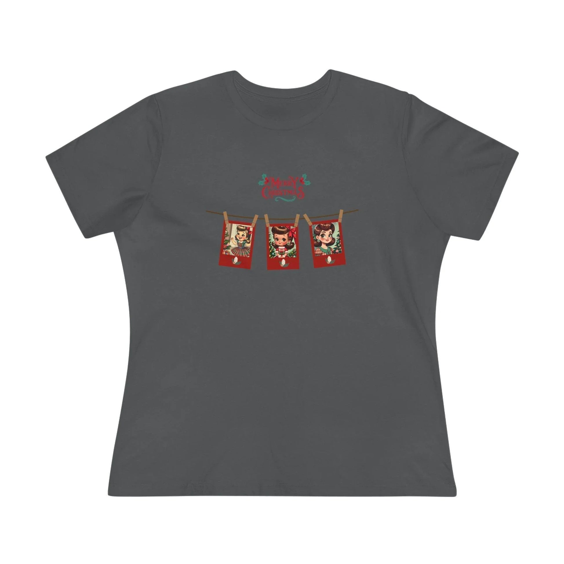 Merry Christmas - Photo Banner - Brunette Girls - Women's Softstyle Tee - Whippie's