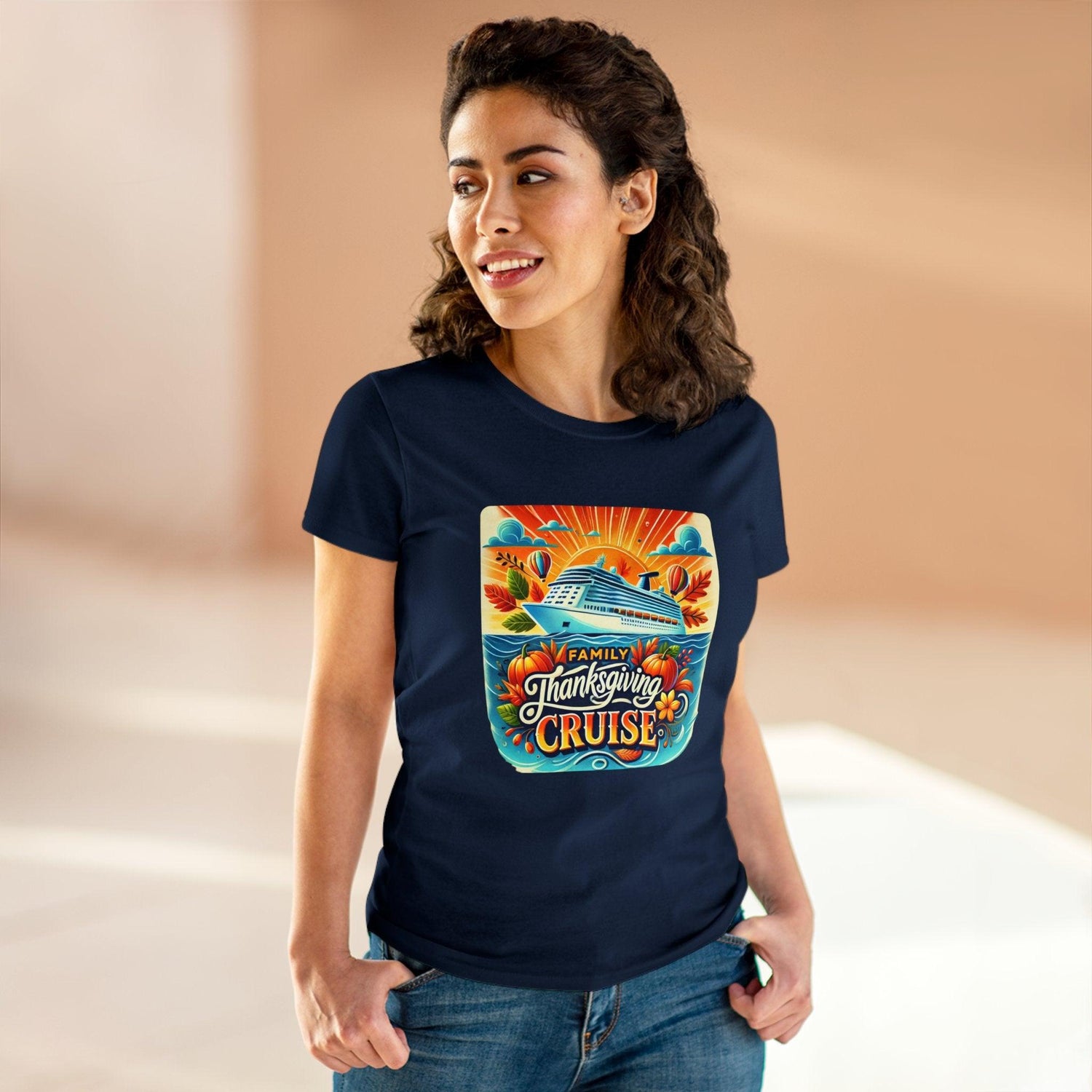 Family Thanksgiving Cruise - Gobble 'til You Wobble! 🚢🍂 Women's Midweight Cotton Tee - Whippie's