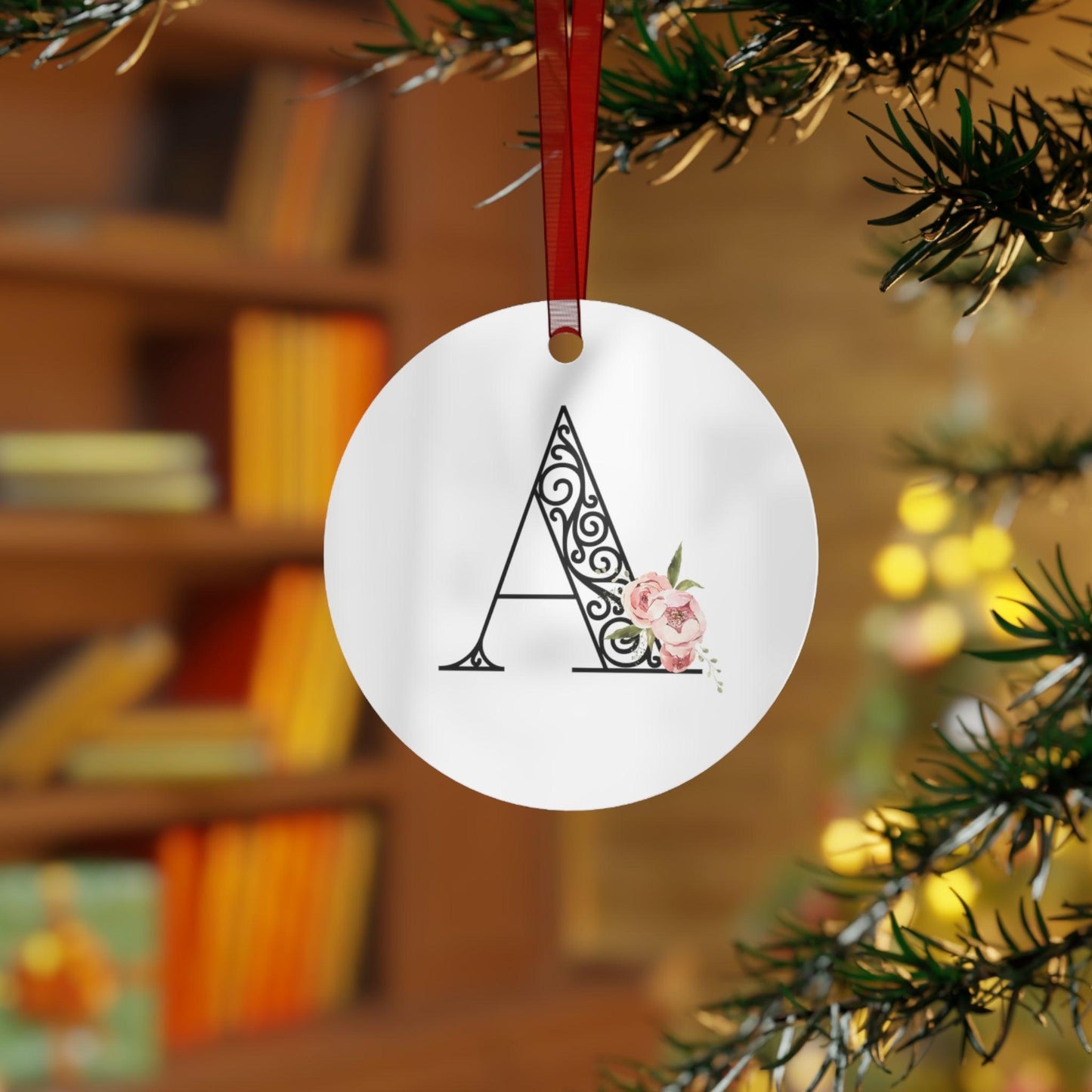 Floral Letters: Letter A - Metal Christmas Ornament - Whippie's