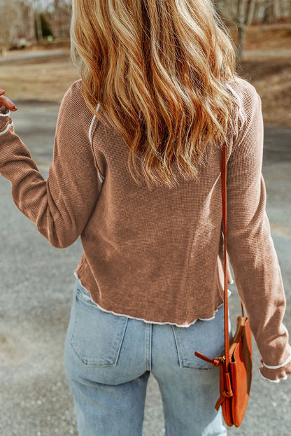 Blue Textured Round Neck Long Sleeve Top