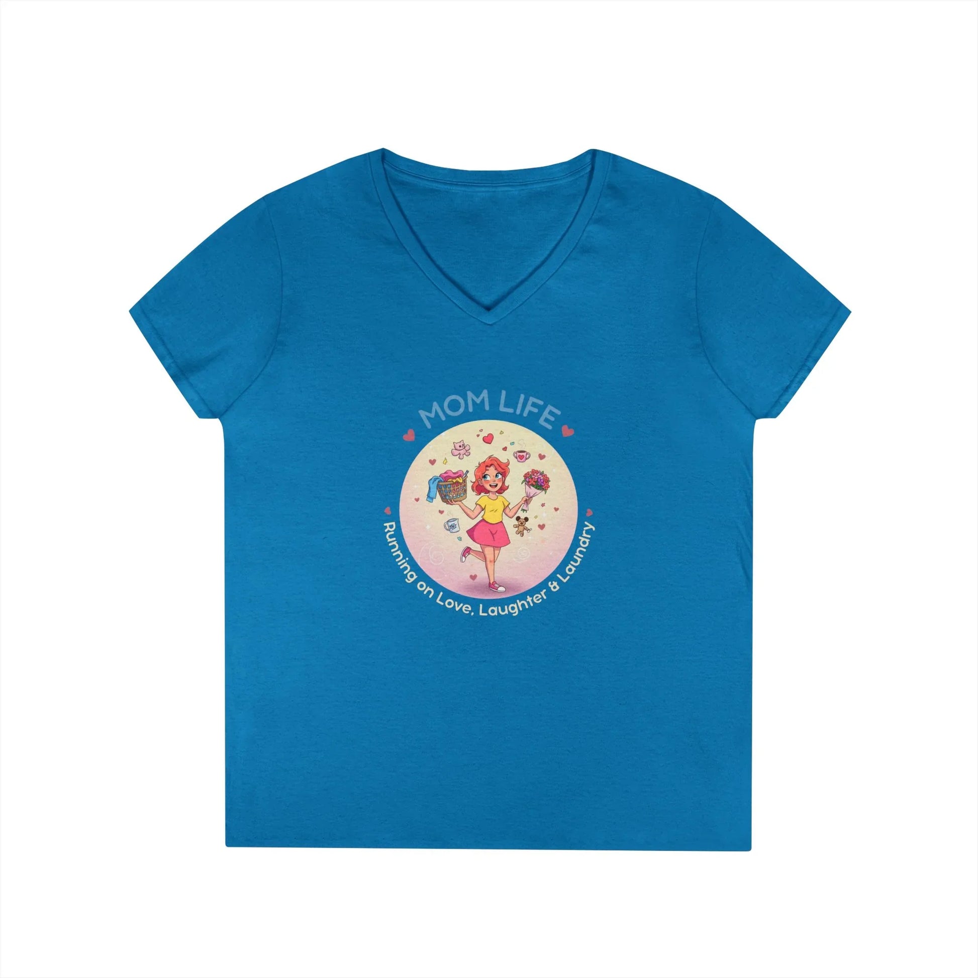 Mom Life: Running on Love, Laughter & Laundry V-Neck T-Shirt - Whippie's
