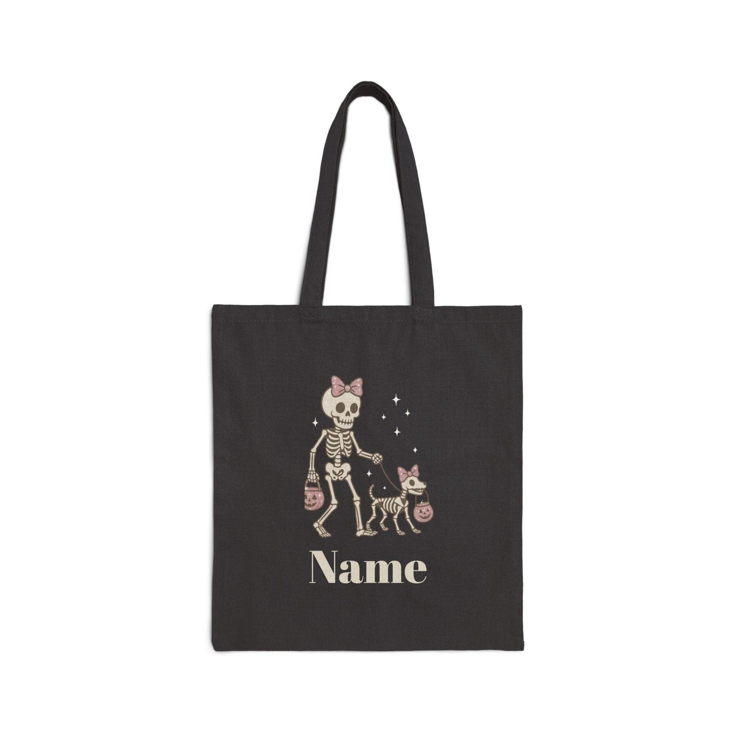 Pink Bow Halloween Friends Cotton Canvas Tote Bag - Personalizable