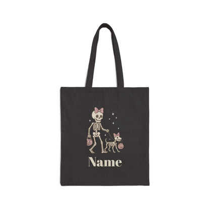 Pink Bow Halloween Friends Cotton Canvas Tote Bag - Personalizable