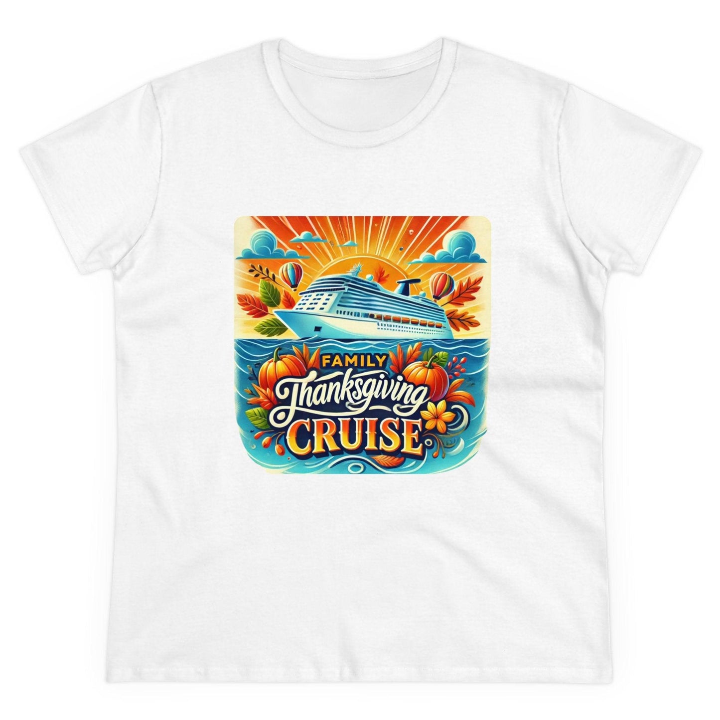 Family Thanksgiving Cruise - Gobble 'til You Wobble! 🚢🍂 Women's Midweight Cotton Tee - Whippie's
