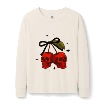 Halloween Skull Sweatshirt | Cherry Skull Women’s French Terry Crewneck
