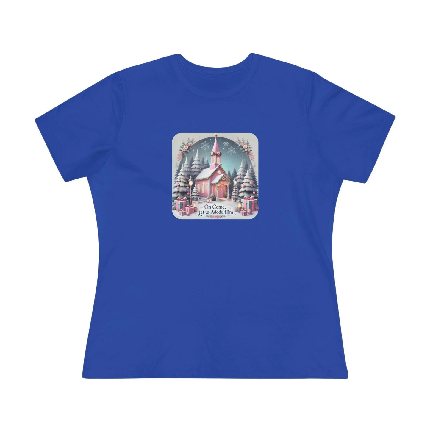 💖⛪ Pink Church - Oh Come, Let Us Adore Him ❄️🎁 - Women's Softstyle Tee - Whippie's