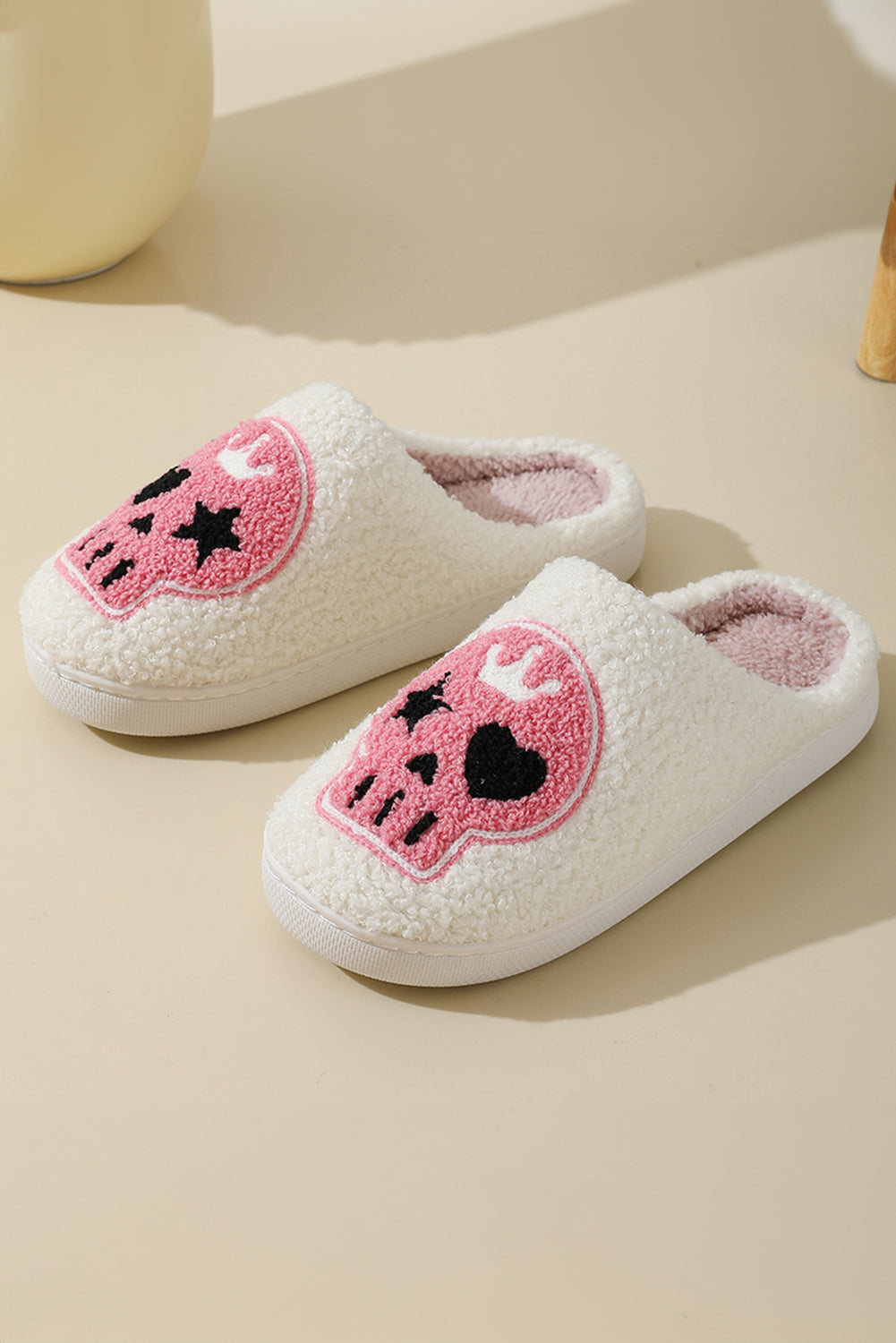 White Halloween Skull Plush House Slippers