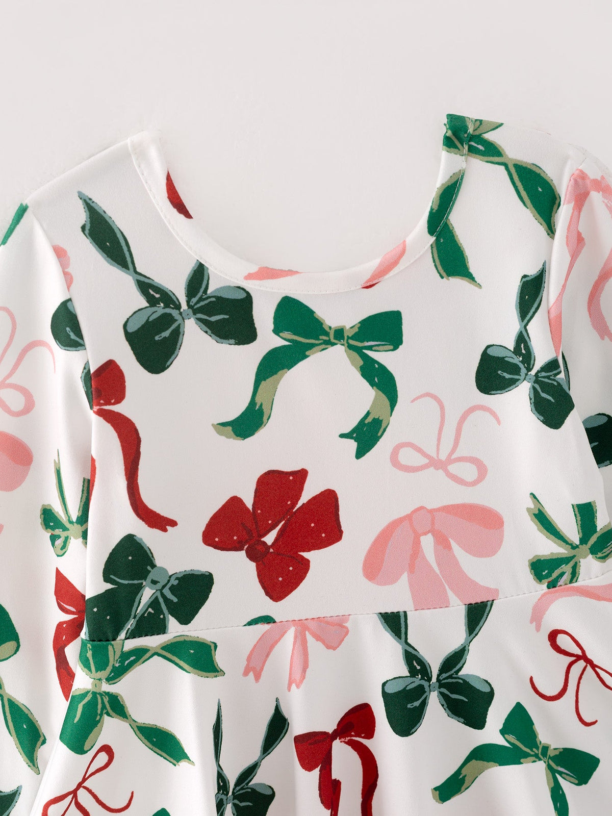 Girls festive Christmas bow print dress, additional product photograph 3
