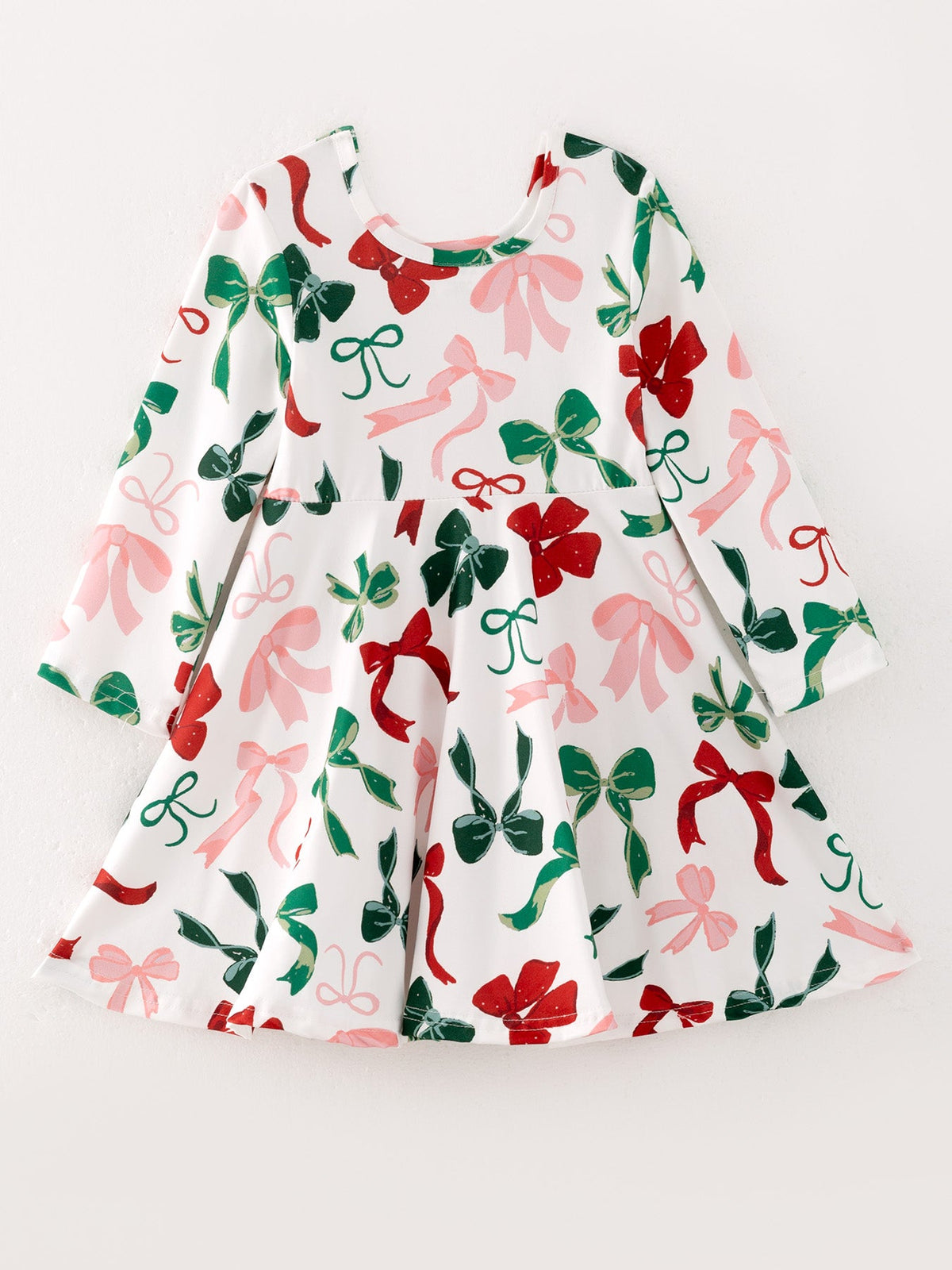 Girls festive Christmas bow print dress, additional product photograph 2