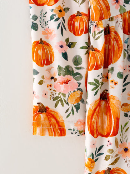 Girls Fall Dress | Orange Pumpkin Floral: Long sleeve print detail