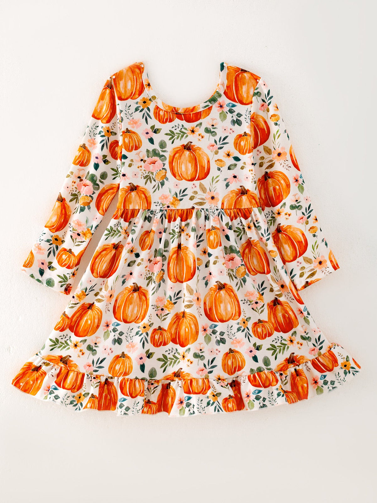 Girls Fall Dress | Orange Pumpkin Floral: Back on hanger