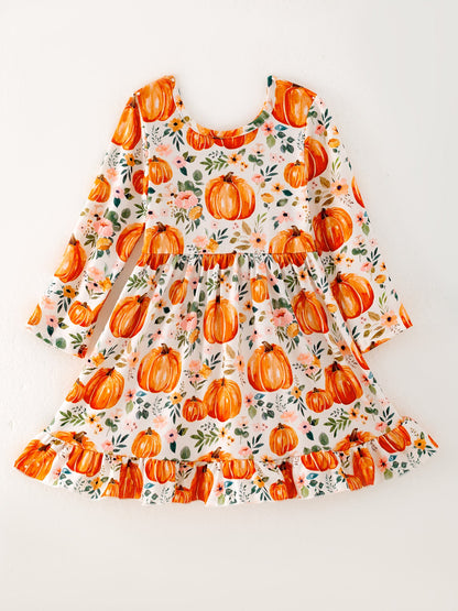 Girls Fall Dress | Orange Pumpkin Floral: Back on hanger
