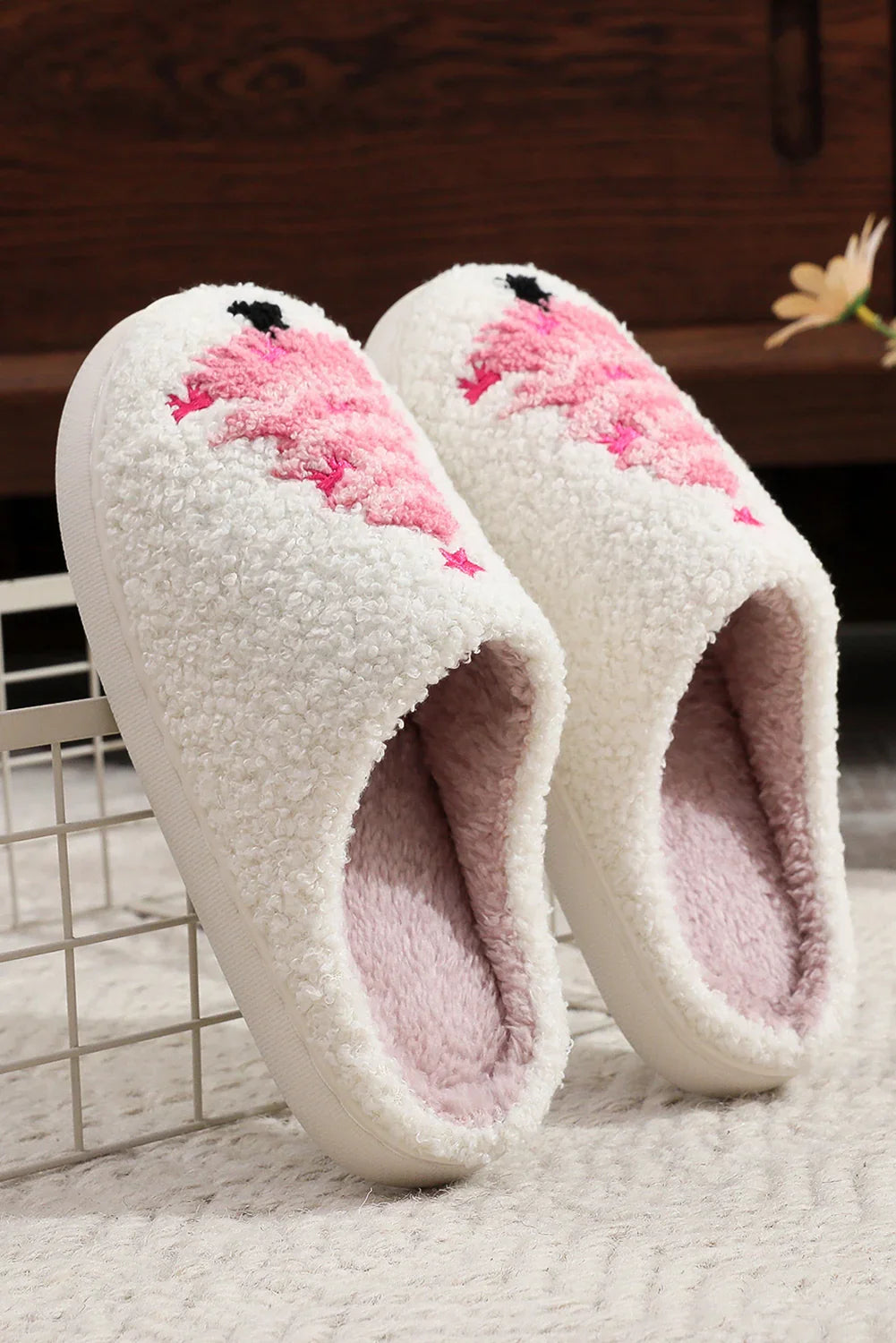 Pink Tree Christmas Slippers
