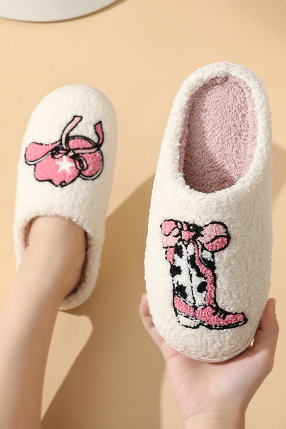 White Cowgirl Hat and Boot Plush Thermal Slippers