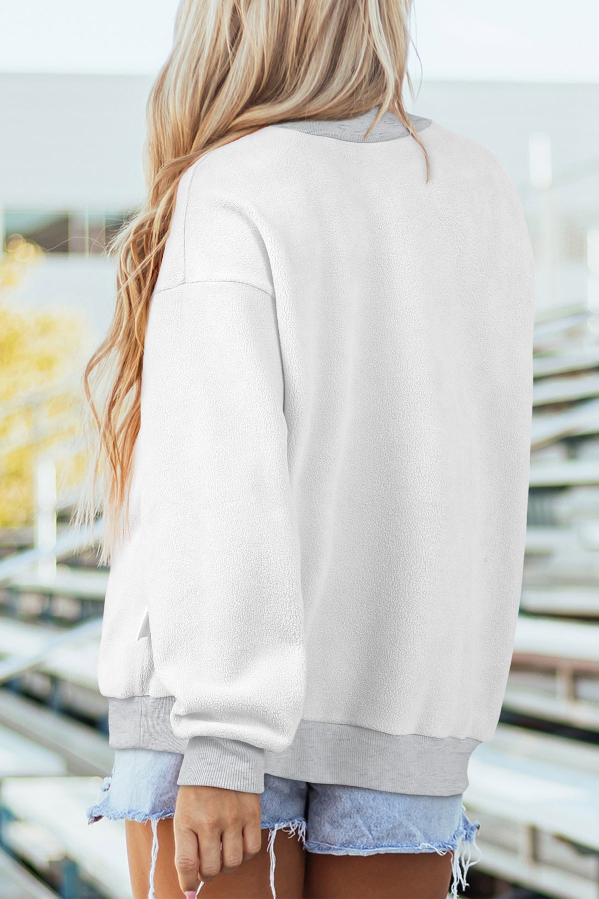 Light Grey Sequin Bow Pumpkin Patch Color Block Sweatshirt