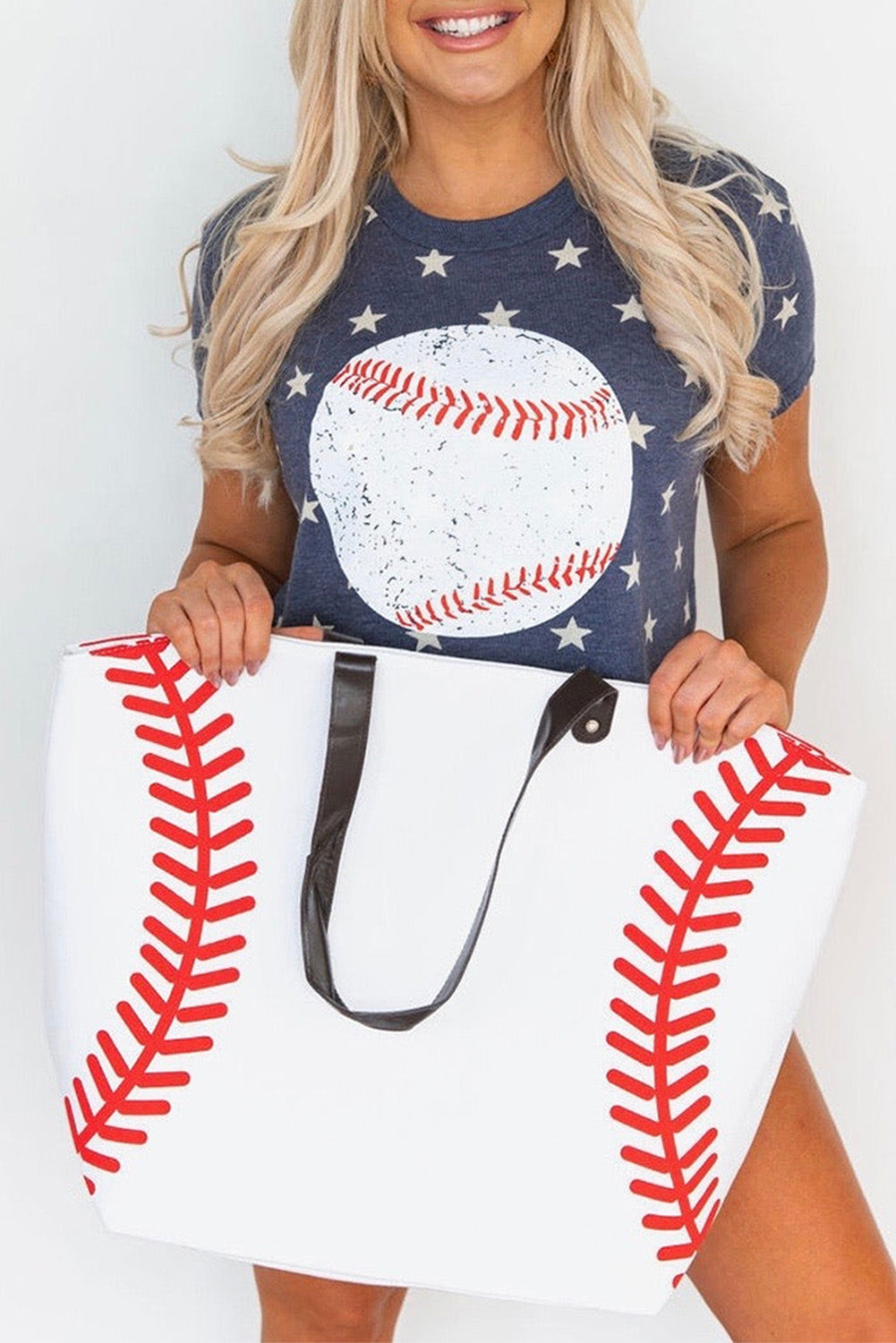 Baseball Canvas Tote Bag | White Game Day Shoulder Bag