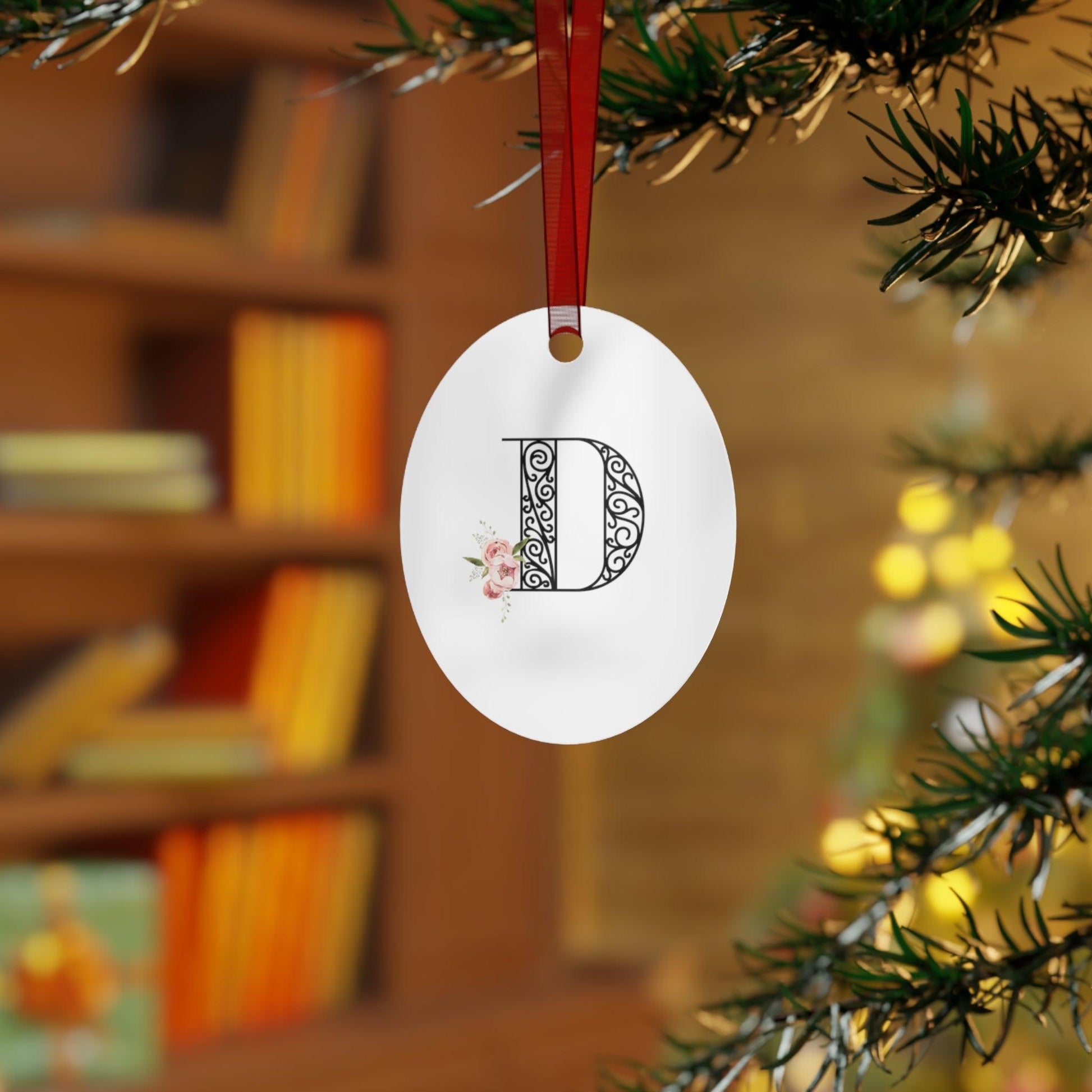 Floral Letters: Letter D - Metal Christmas Ornament - Whippie's