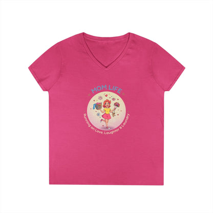 Mom Life: Running on Love, Laughter & Laundry V-Neck T-Shirt - Whippie's